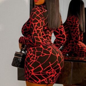 🦒 Red + Black Animal Print Dress